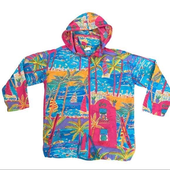 Vintage Ken Done 1990 windbreaker Jacket Turquoise Blue Pink size small - Picture 1 of 12
